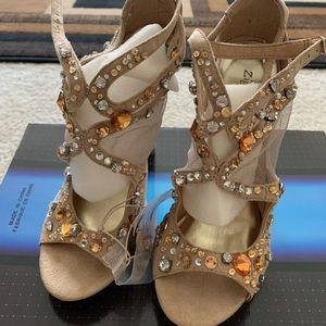 Suede nude sandal heels